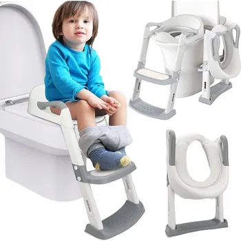 WC sedátko NÁSTAVEC NA WC SEDÁTKO S ŽEBŘÍKEM PRO DĚTI ŠEDÝ NASTAVITELNÝ PROTISKLUZOVÝ