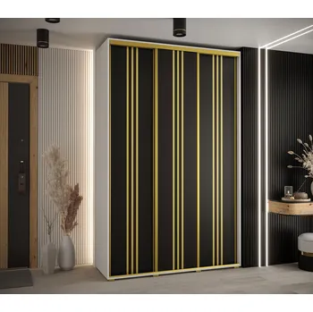 Šatní skříň Šatní skříň ASIRI 6 - 160/60 cm, bílá / černá / zlatá