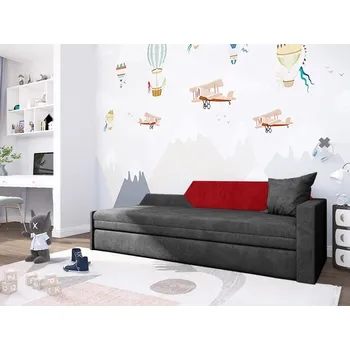 Pohovka Rozkládací pohovka s úložným prostorem BUFFY - černá / červená, pravá opěrka