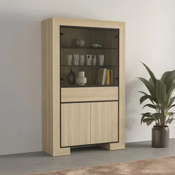 Policová skříň Prosklená vitrína DASI - dub / černá