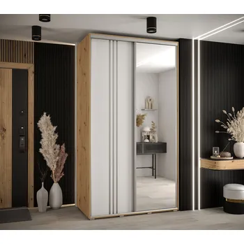 Šatní skříň Šatní skříň YVONA 7 - 130/60 cm, dub artisan / bílá / stříbrná