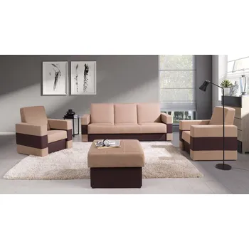 Sedací souprava Sestava nábytku do obývacího pokoje RIALTO - hnědá ekokůže / béžová