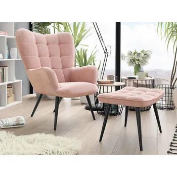 Křeslo Stylové křeslo ušák s taburetem STOVIK - růžové