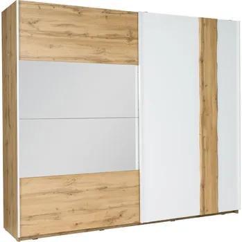 Šatní skříň Velká zrcadlová šatní skříň 250 cm GARZON - dub wotan / alpská bílá
