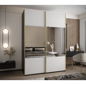 Šatní skříň Dvoudveřová skříň SAMARA 4 - 170 cm, černá / bílá / zlatá