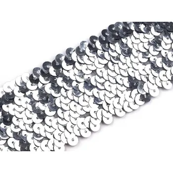 Flitrový prýmek šíře 45 mm elastický, střední, 1 stříbrná