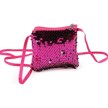 Kabelka Dívčí kabelka / pouzdro na krk s flitry 11x10 cm, velké, 3 pink stříbrná