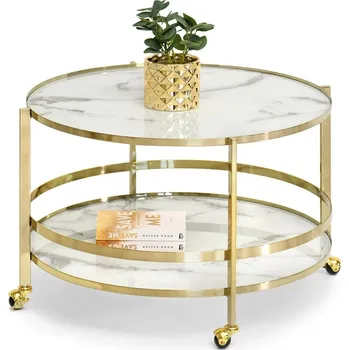 Konferenční stolek Designový konferenční stolek VITOLD - zlatý / bílý mramor