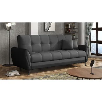 Pohovka Rozkládací pohovka s úložným prostorem TACATA - černá ekokůže / tmavá šedá