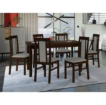 Jídelní stůl Jídelní sestava 6+1 HARDIN 4 - ořech / šedá