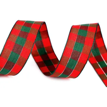 Stuha Károvaná stuha s lurexem šíře 25 mm, střední, 1 červená stříbrná
