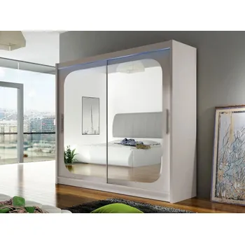 Šatní skříň Šatní skříň 180 cm se zrcadlem a LED osvětlením FLORENCIO 8 - kašmír