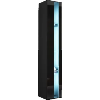 Policová skříň Závěsná vitrína ASHTON 2 - černá / lesklá černá