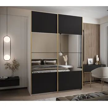 Šatní skříň Dvoudveřová skříň SAMARA 4 - 170 cm, bílá / černá / zlatá