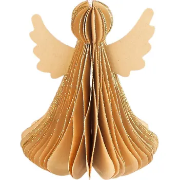 Vánoční dekorace Papírový skládací anděl k zavěšení 7 cm, střední, 3 přírodní stř. zlatá