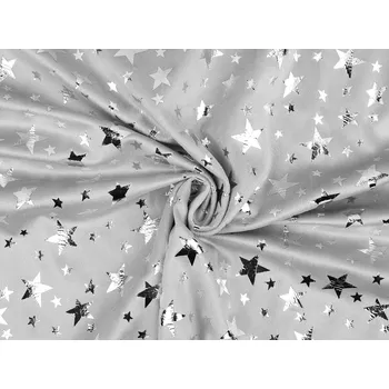 Samet / velvet s metalickým potiskem hvězdy, střední, 3 šedá světlá stříbrná