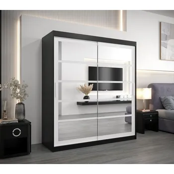 Šatní skříň Skříň s posuvnými dveřmi DANIELA - šířka 180 cm, černá / bílá