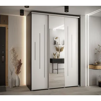 Šatní skříň Šatní skříň YVONA 13 - 170/60 cm, černá / bílá / stříbrná