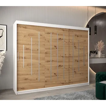 Šatní skříň Šatní skříň ESTER - šířka 250 cm, bílá / dub artisan