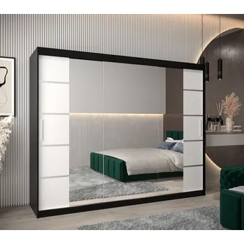 Šatní skříň Skříň se zrcadly VIVIEN - šířka 250 cm, černá / bílá