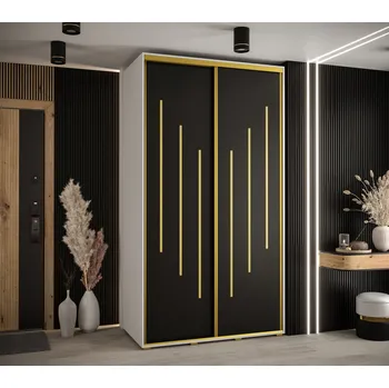 Šatní skříň Šatní skříň YVONA 8 - 130/60 cm, bílá / černá / zlatá