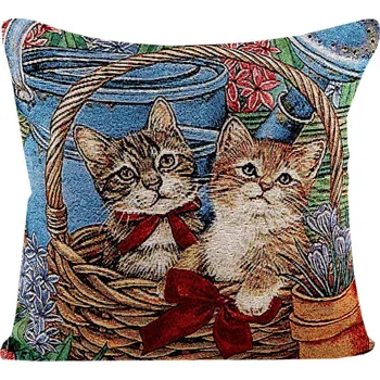 Povlak na dekorativní polštářek Gobelínový povlak na polštář kočky 45x45 cm, střední, 4 modrá