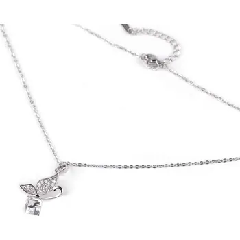 Náramek Náhrdelník z nerezové oceli motýl s broušenými kamínky, střední, 1 crystal