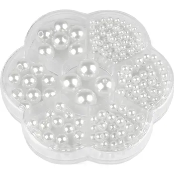 Dětské navlékací korálky Sada plastových voskových korálků v boxu, střední, 1 bílá