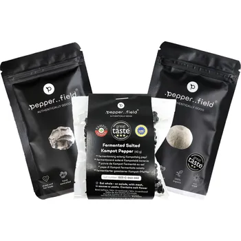 Koření Set: Černý, bílý a fermentovaný Kampotský pepř