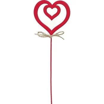 Dřevěný zápich Srdce červené - 6 x 7 cm