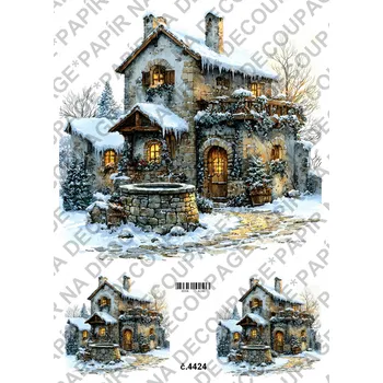 Umělecký papír Rýžový a soft papír na decoupage - Studna v zimě - KB4424 Materiál: Soft, Rozměr: A4