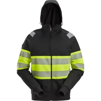pracovní mikina Snickers Workwear | Mikina reflexní s kapucí, třída 1 žlutočerná - Černá / XL / XL / černá