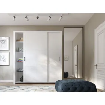 Šatní skříň Šatní skříň 185 cm s posuvnými dveřmi HAYWARD - bílá / černé úchyty