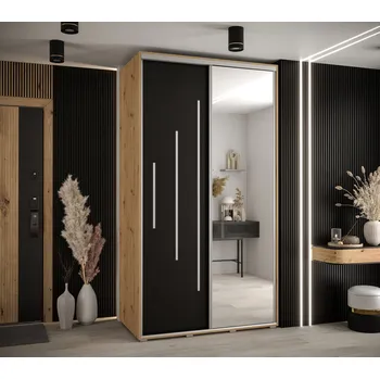 Šatní skříň Šatní skříň YVONA 13 - 140/60 cm, dub artisan / černá / stříbrná