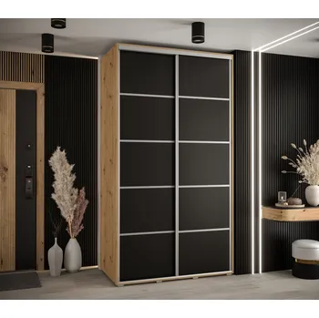 Šatní skříň Šatní skříň ASIRI 4 - 130/60 cm, dub artisan / černá / stříbrná