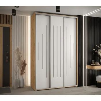 Šatní skříň Šatní skříň ASIRI 12 - 160/60 cm, dub artisan / bílá / stříbrná