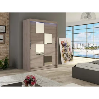 Šatní skříň Šatní skříň 120 cm se zrcadlem a LED osvětlením GASPARA 3 - dub lanýž