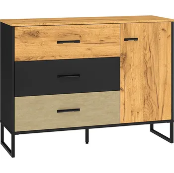 Komoda Kombinovaná komoda SABEL - černá / dub craft zlatý