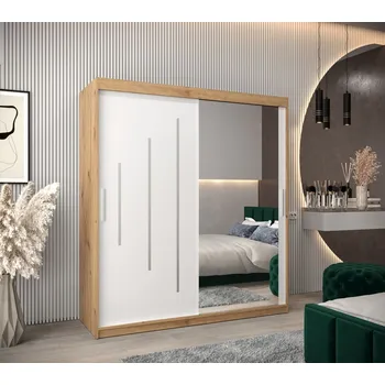 Šatní skříň Šatní skříň se zrcadlem LISA - šířka 180 cm, dub artisan / bílá