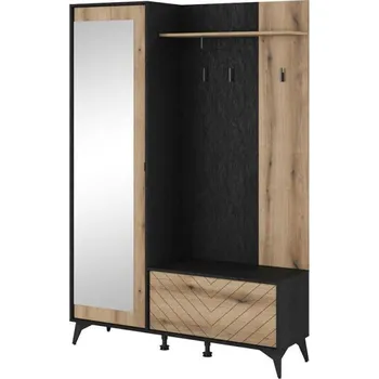 Předsíňová stěna Stěna do předsíně se zrcadlem NAMIRO - černá / dub evoke