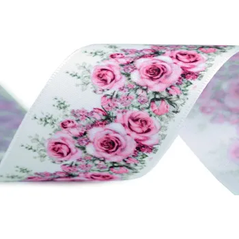 Stuha Saténová stuha růže šíře 40 mm, střední, 2 růžová bílá