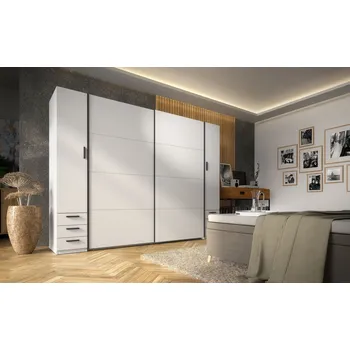 Šatní skříň Velká šatní skříň 270 cm se šuplíky GIRADOT - bílá / černé úchyty