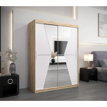 Šatní skříň Šatní skříň se zrcadly MILANA - šířka 150 cm, dub sonoma / bílá
