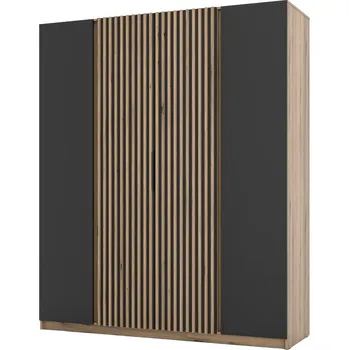 Šatní skříň Prostorná skříň 200 VERU - černá / dub evoke / dub evoke