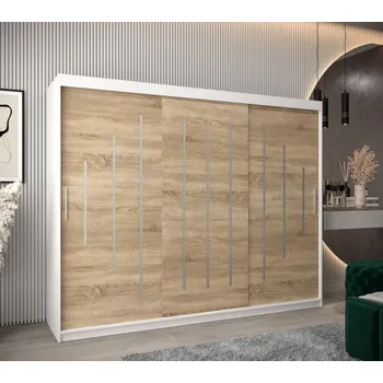 Šatní skříň Šatní skříň ESTER - šířka 250 cm, bílá / dub sonoma