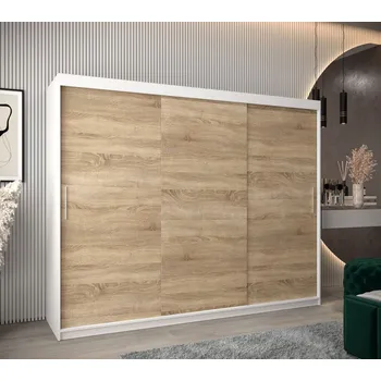 Šatní skříň Skříň s posuvnými dveřmi v šířce 250 cm TIMEA - bílá / dub sonoma