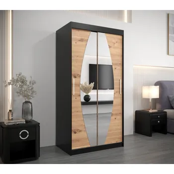 Šatní skříň Šatní skříň se zrcadly TAMARA - šířka 100 cm, černá / dub artisan