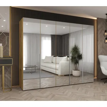 Šatní skříň Zrcadlová šatní skříň 250 cm BUGRA - dub artisan / stříbrná