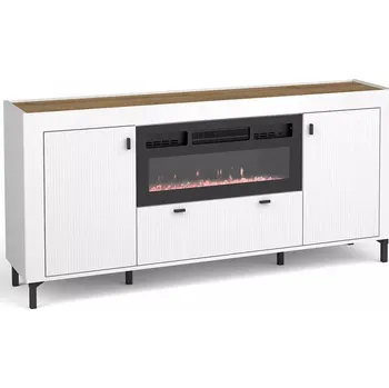 Komoda Široká komoda s elektrickým krbem AUROVA - bílá / dub whiskey