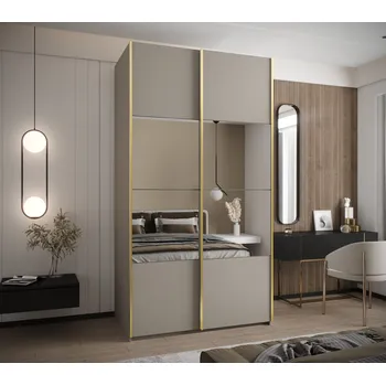 Šatní skříň Dvoudveřová skříň SAMARA 4 - 140 cm, kašmír / zlatá